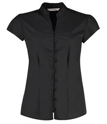 Women's continental blouse mandarin collar cap sleeve (tailored fit)